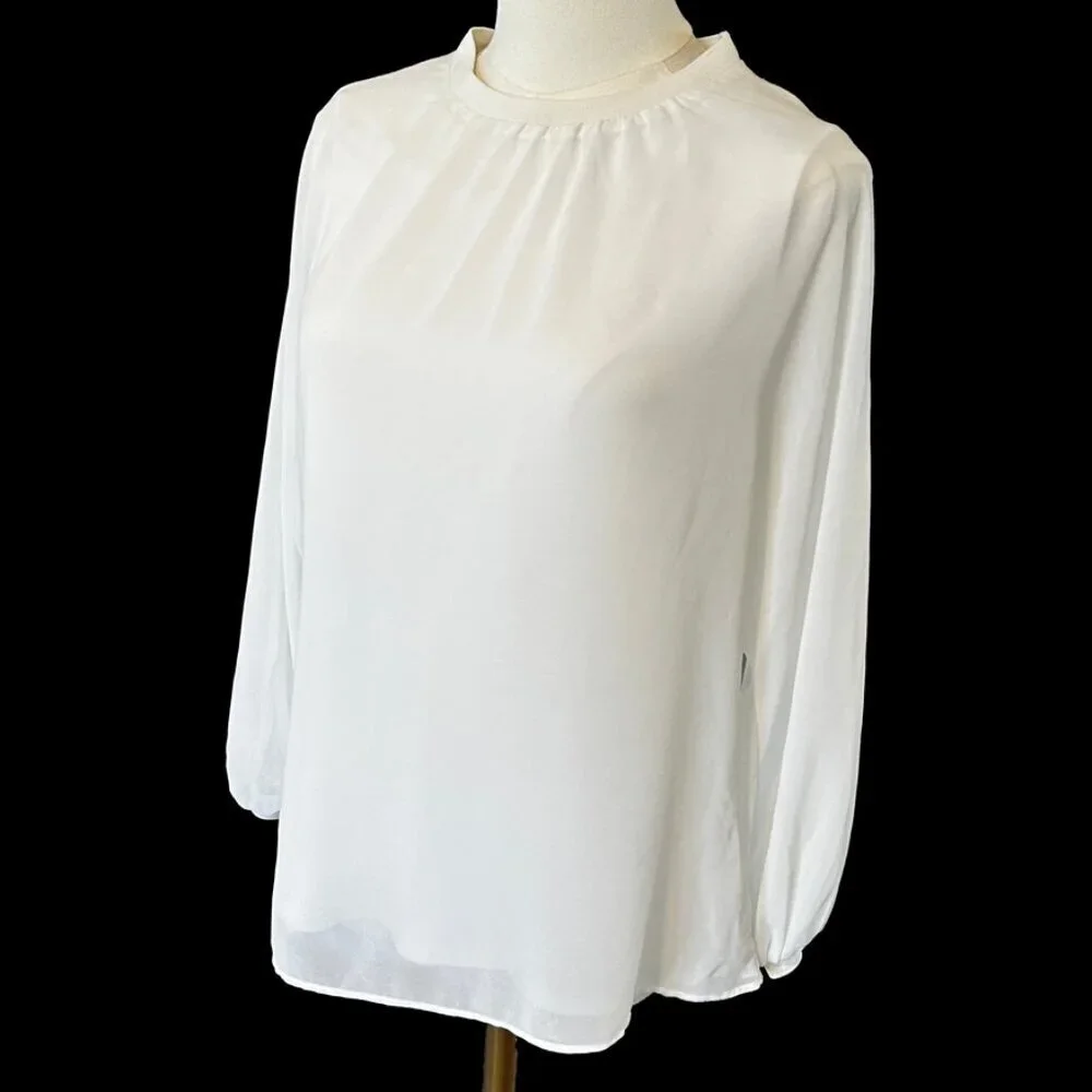 ZARA White Chiffon Blouse in Women's Size Small Puff Sleeves Fully Lined